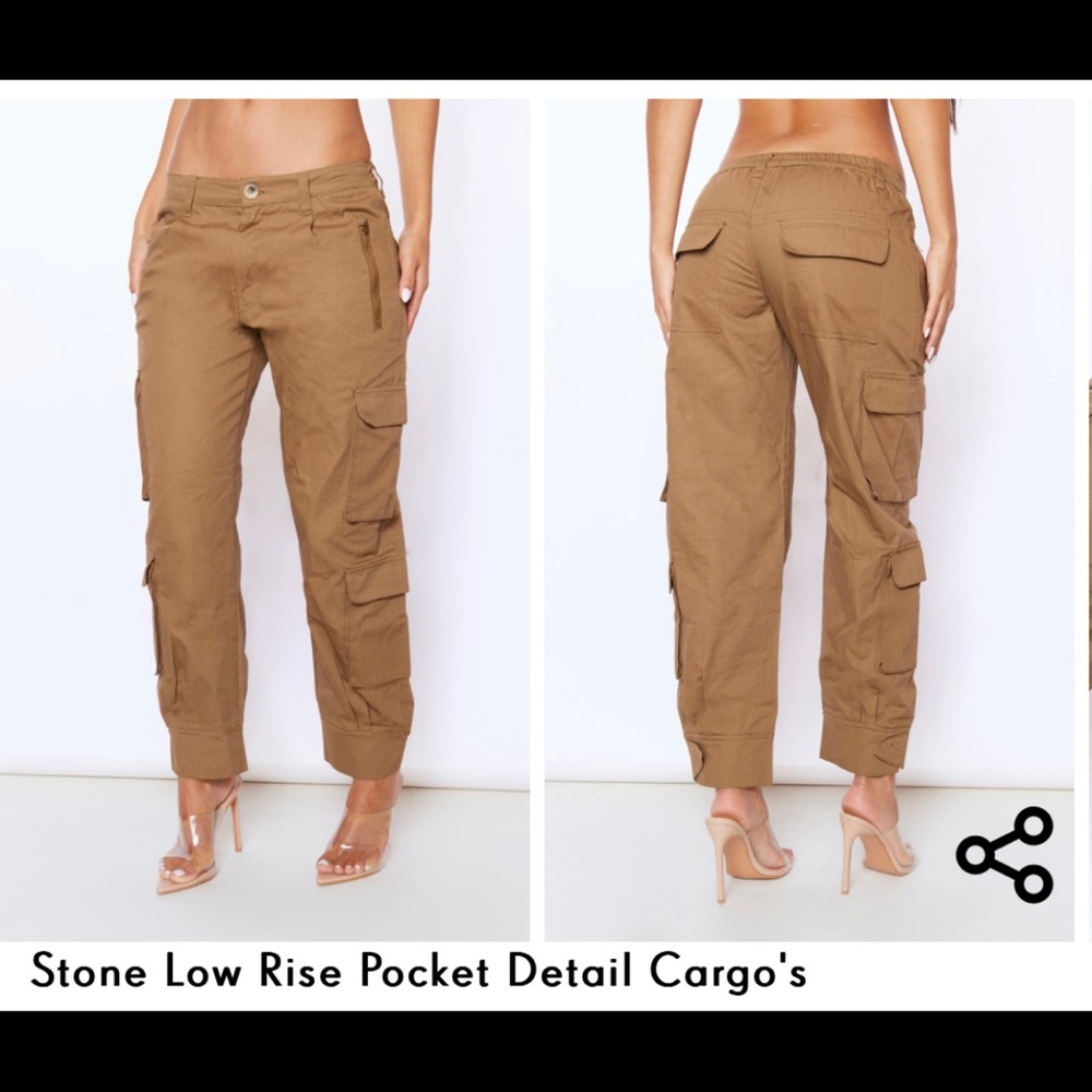 Stone Low Rise Pocket Detail Cargos